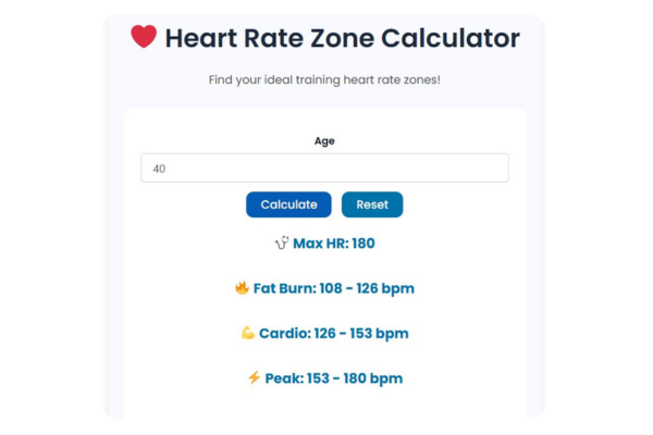 Free heart rate zone calculator to find target workout intensity online on ToolsHub.