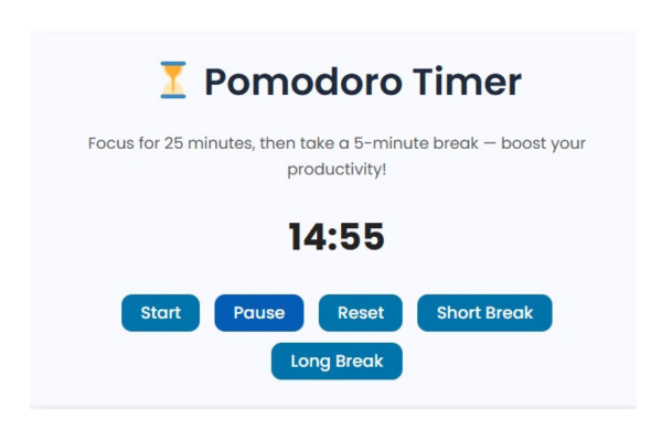 pomodoro timer online interface